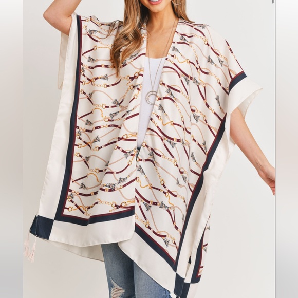 Women's New Chain Links Open Front Kimono - Picture 2 of 8